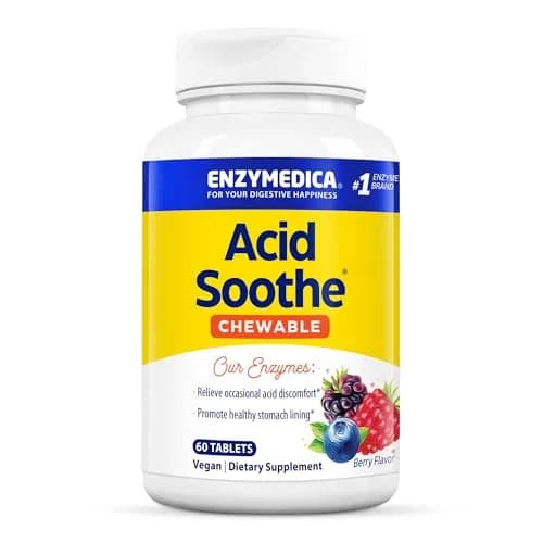 Enzymedica Acid Soothe Chewable Supplement for Women & Men - 60 Tablets | Supports Digestive Comfort & Heartburn Relief thumbnail 1