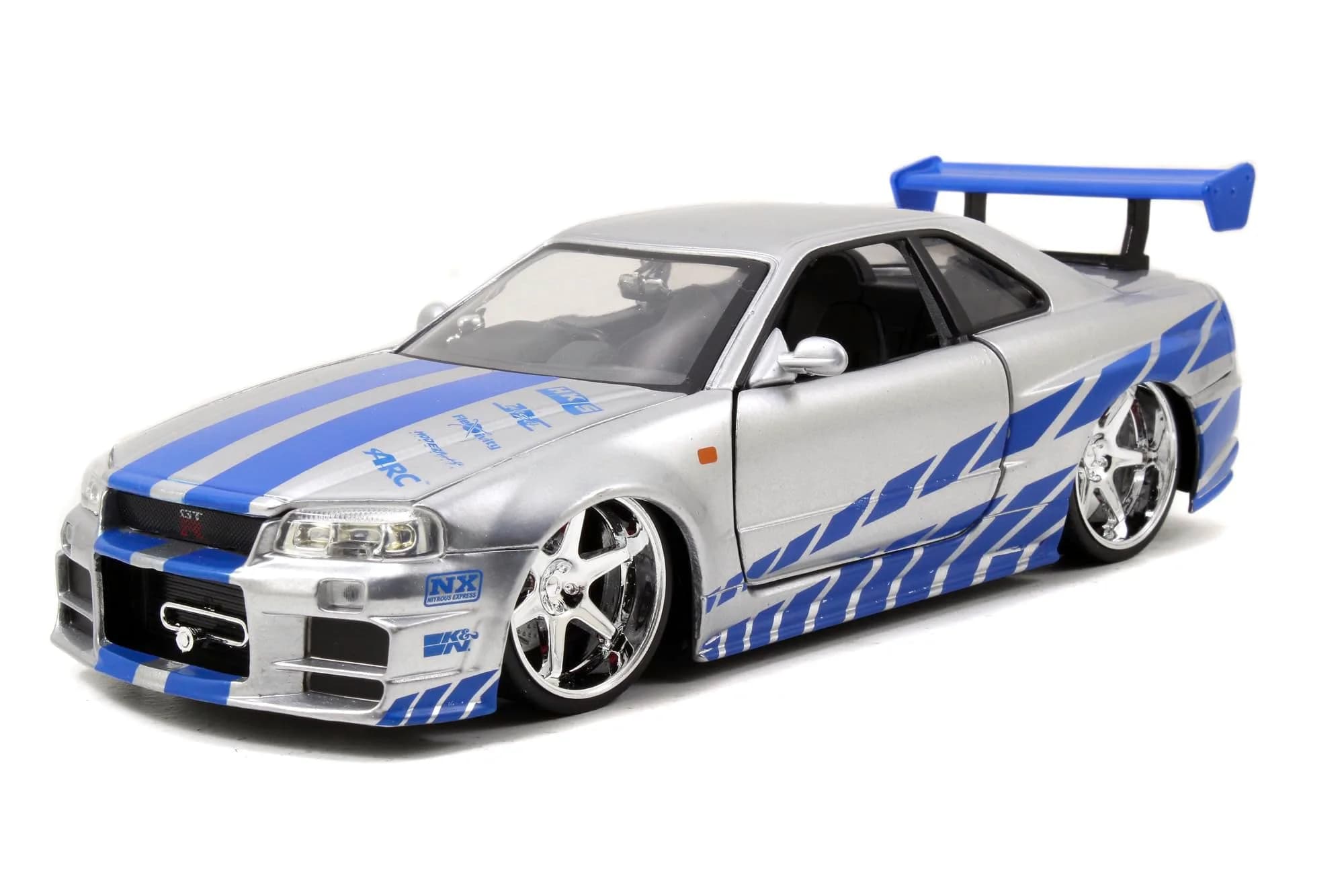 Jada Toys Fast & Furious Brian’s 2002 Nissan Skyline R34 Die-cast Car 1:24 Scale Silver & Blue | Iconic Movie Replica for Collectors - main product image