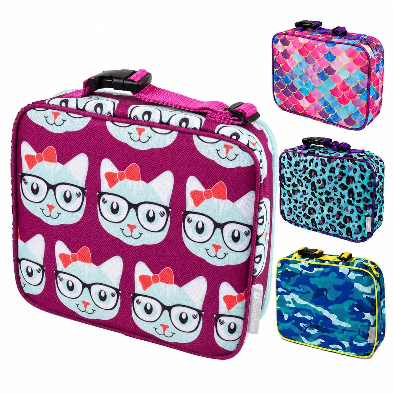 Bentology Kids Insulated Lunch Box for School with Reinforced Support Frame, 240 cu in (10 x 8 x 3 inches) — Kitty Cat