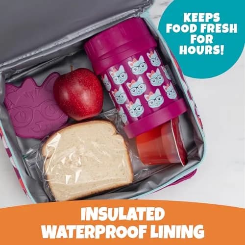 Bentology Kitty Cat Insulated Lunch Box 240cc (10 x 8 x 3 in) | Food Safe for Kids Ages 3+ thumbnail 2