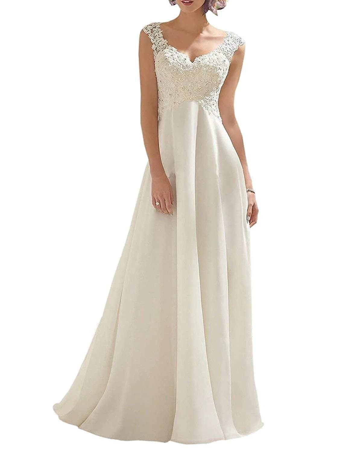 ABaoWedding Women's Wedding Dress Lace Double V-Neck Sleeveless Ivory US 16 | Elegant Bridal Gown with Lace & Beading