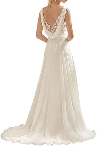 ABaoWedding Women's Wedding Dress Lace Double V-Neck Sleeveless Ivory US 16 | Elegant Bridal Gown with Lace & Beading thumbnail 4
