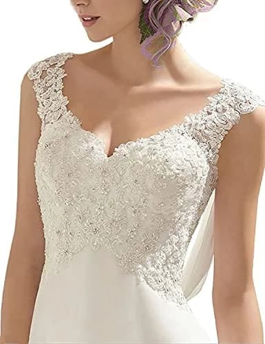 ABaoWedding Women's Wedding Dress Lace Double V-Neck Sleeveless Ivory US 16 | Elegant Bridal Gown with Lace & Beading thumbnail 3