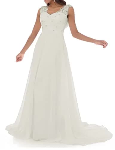 ABaoWedding Women's Wedding Dress Lace Double V-Neck Sleeveless Ivory US 14 | Elegant Bridal Gown with Lace & Beading (70-120 chars) thumbnail 2