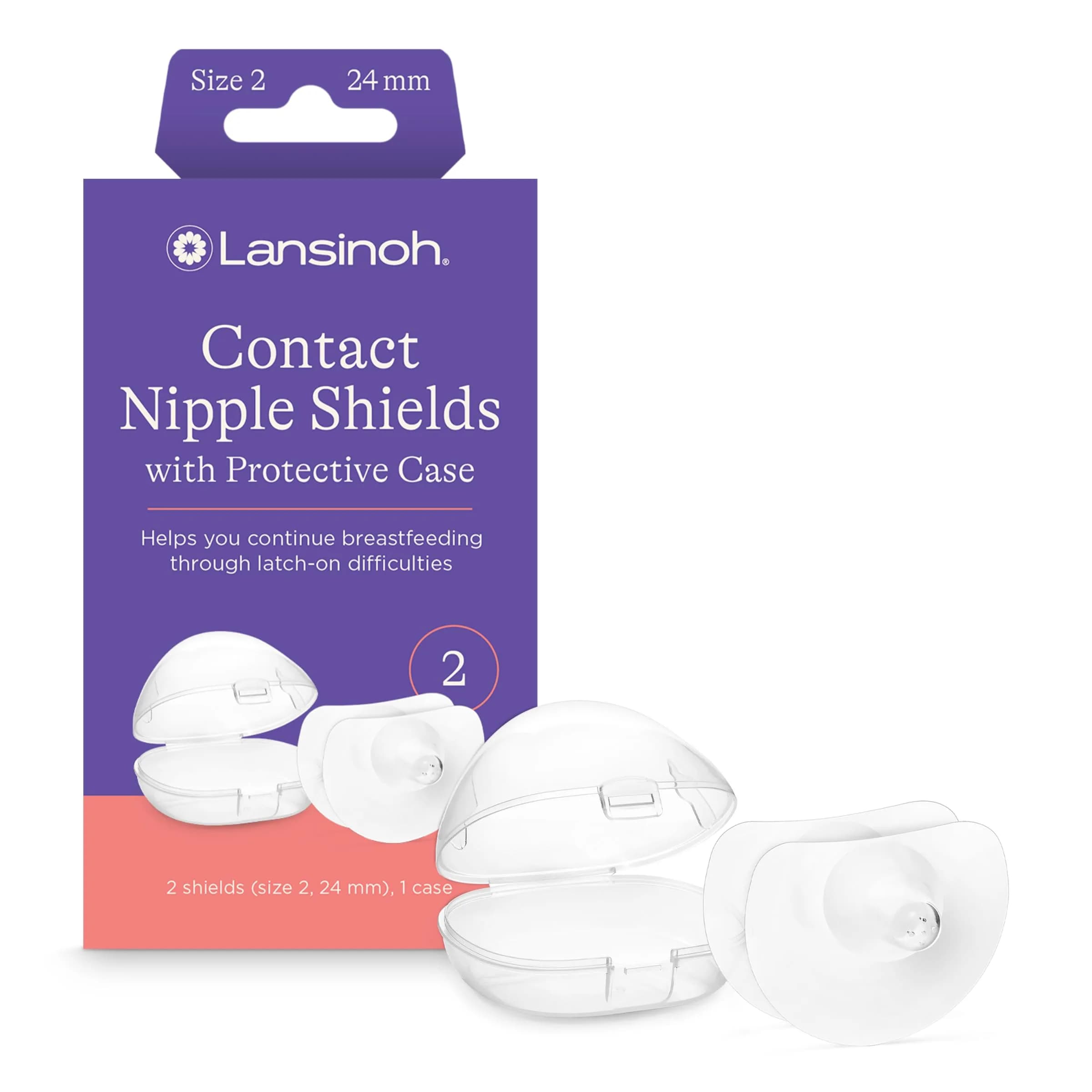 Lansinoh Contact Nipple Shields for Nursing Mothers, 20mm (0.79 inch) | Ultra-Thin Silicone for Latch-On Support — 24mm