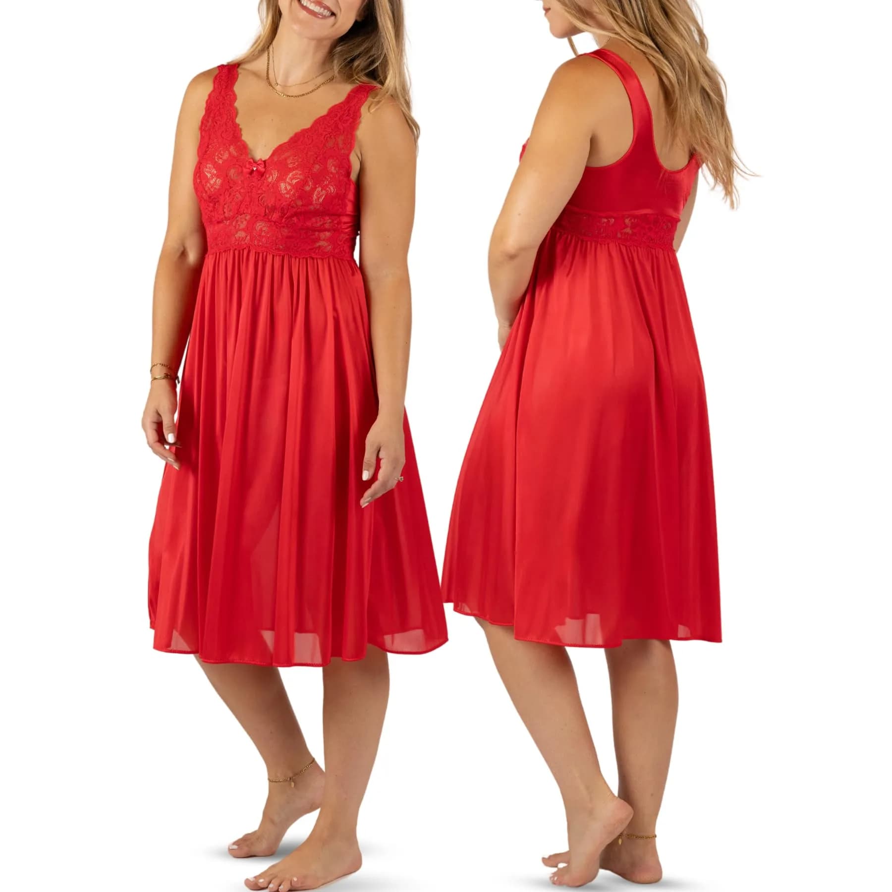 Shadowline Women’s Short Lace Bodice Nightgown 40” | Feminine Vintage Sleepwear - main product image