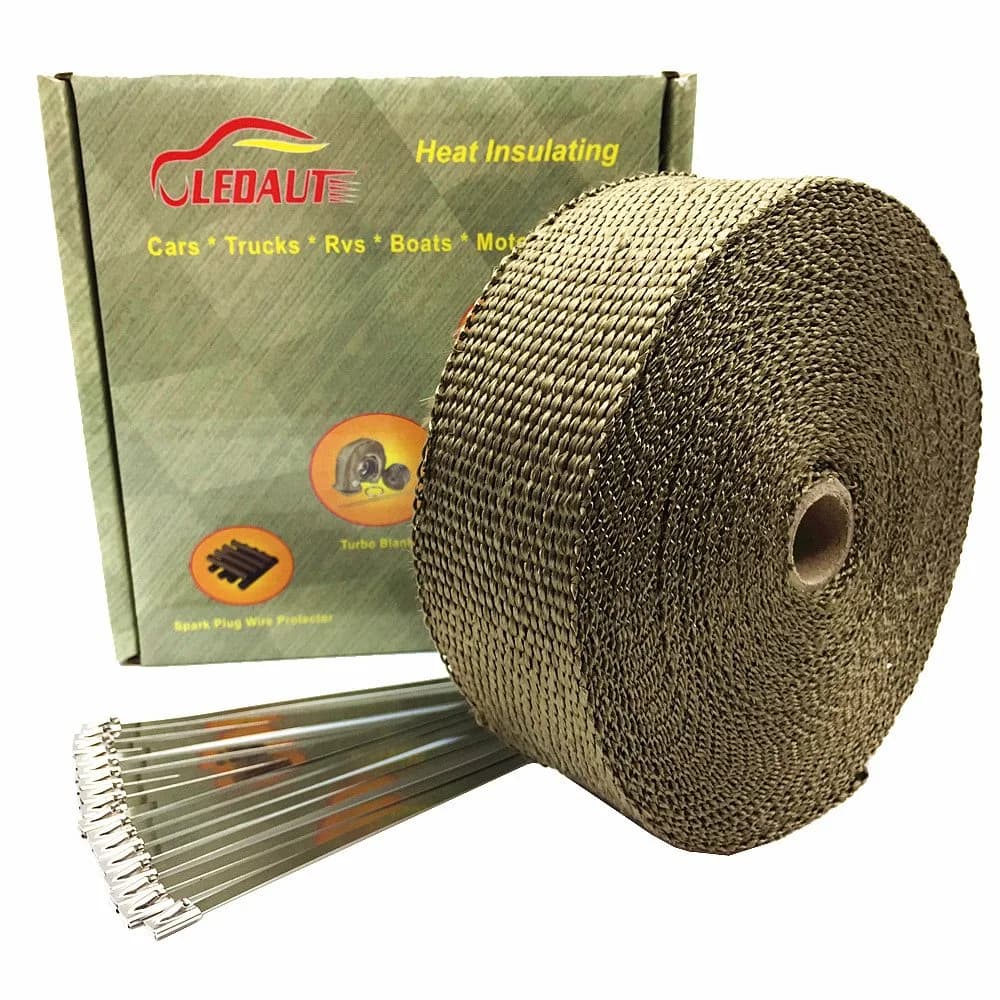 LEDAUT Titanium Exhaust Heat Wrap Roll 50 ft (15.24 m) with 16 Stainless Steel Ties | Reduces Under-Hood Temps by 50% - main product image