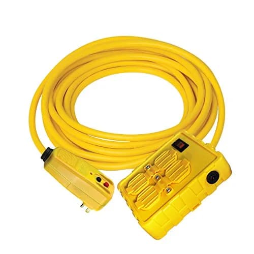 Tower Power Strip 6 Feet Yellow | Auto-Reset GFCI with 4 Outlets, Right Angle, 125V thumbnail 2