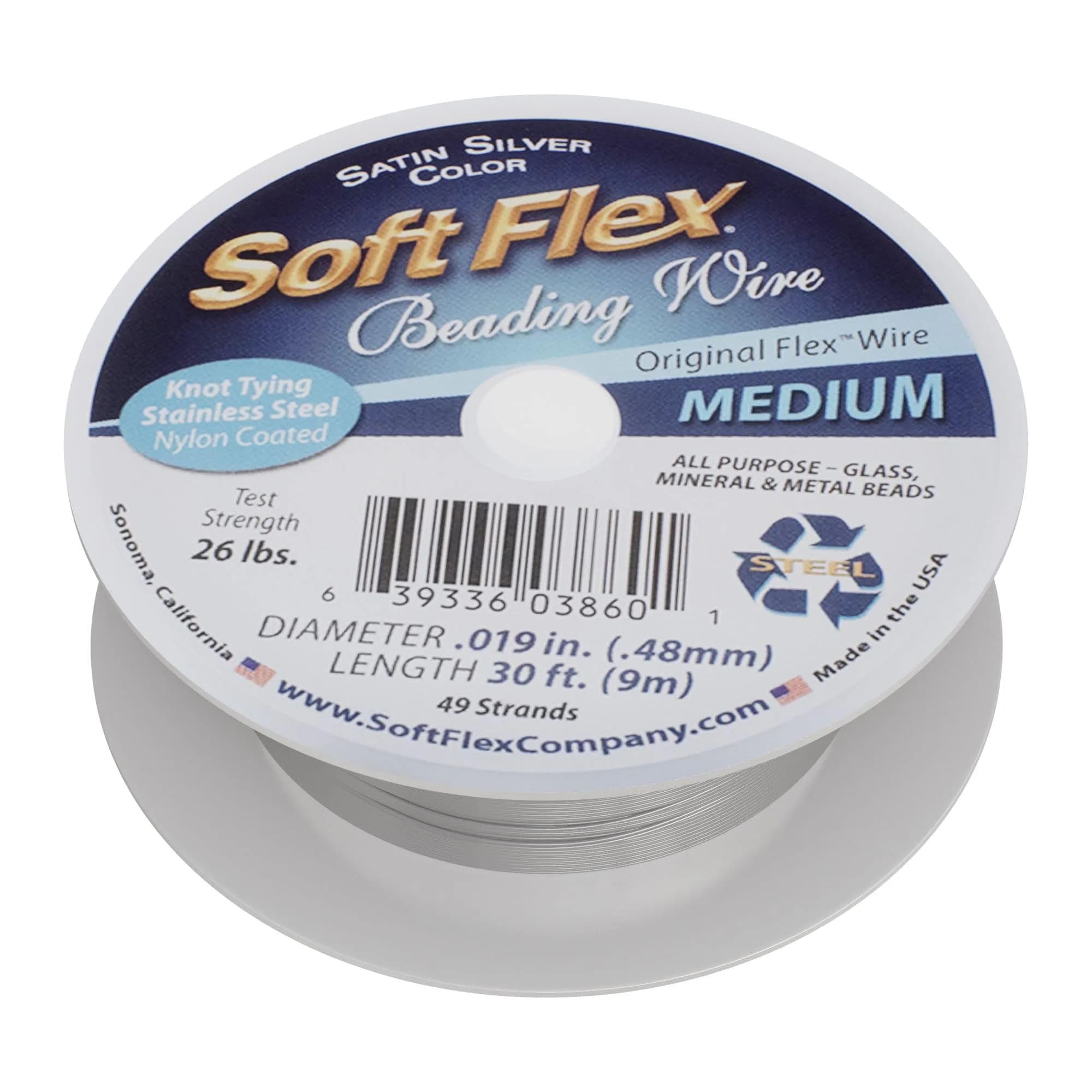 Soft Flex 49 Strand Beading Wire - 0.19mm (0.005 inch) Diameter, 9.14m (30 Feet) Nylon Design Wire | Easy to Knot, Anti-Kink - main product image