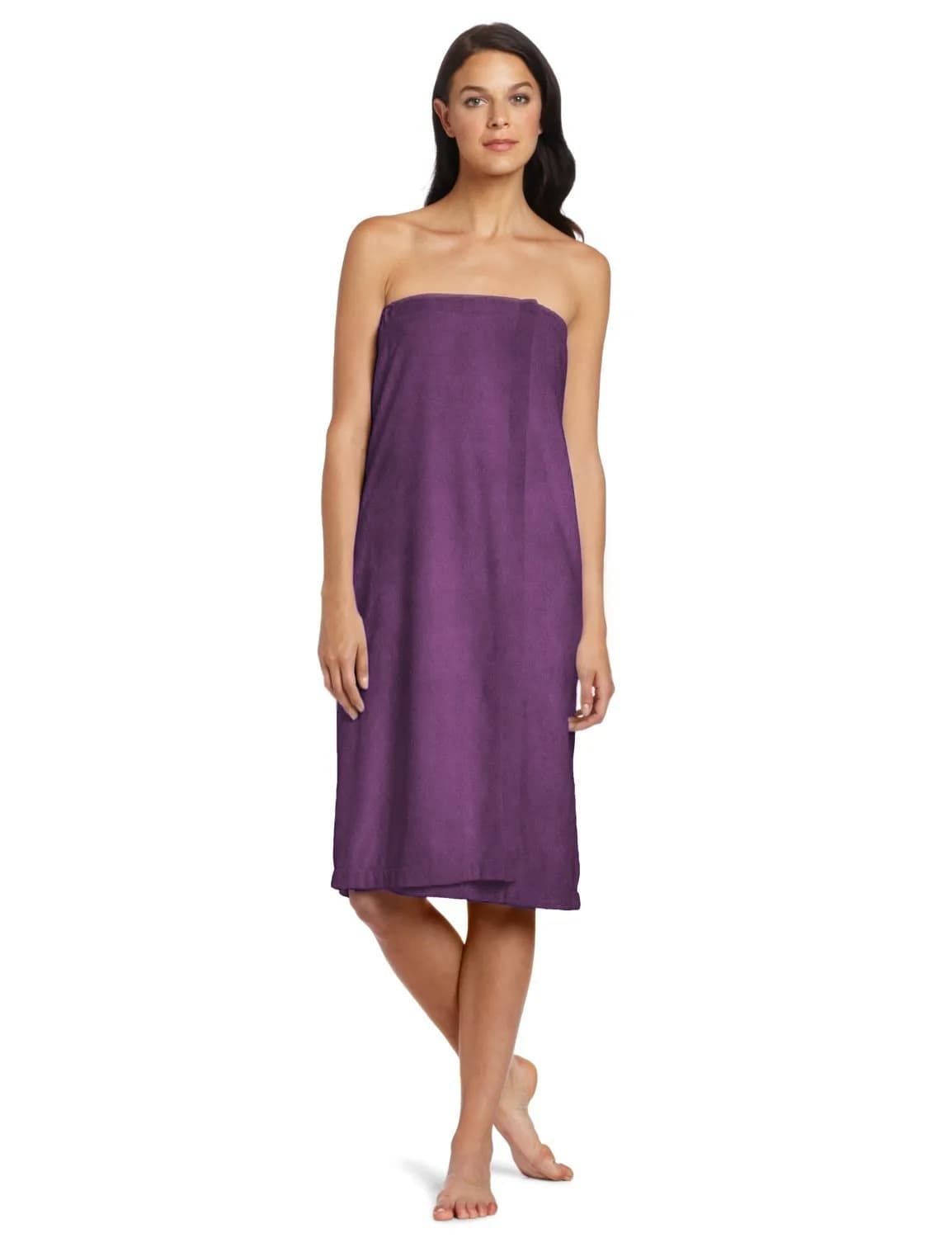 DII Spa Towel for Women, Adjustable Shower Wrap, Small/Medium, 55.5x32.5 in | Microfiber, Soft & Absorbent — Eggplant