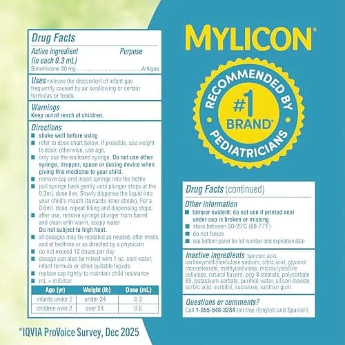 MYLICON Infant Gas Relief Drops 0.3ml/0.6ml Dosage 0.5 Fl Oz (15ml) | Gentle Simethicone Formula for Babies thumbnail 8