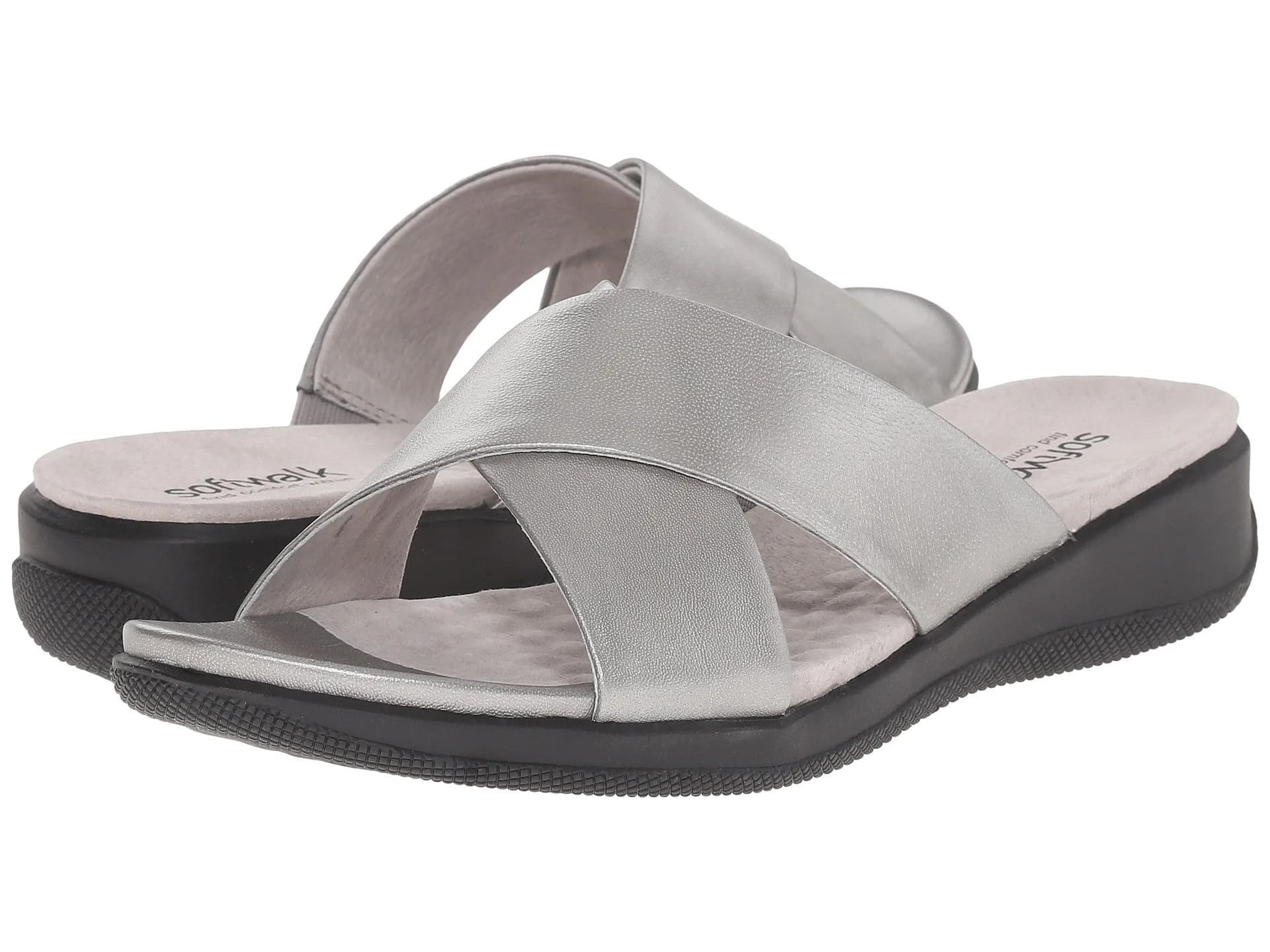 SoftWalk Flat Sandals Pewter Soft Nappa Leather 10.5 N | Classic Comfort for Women
