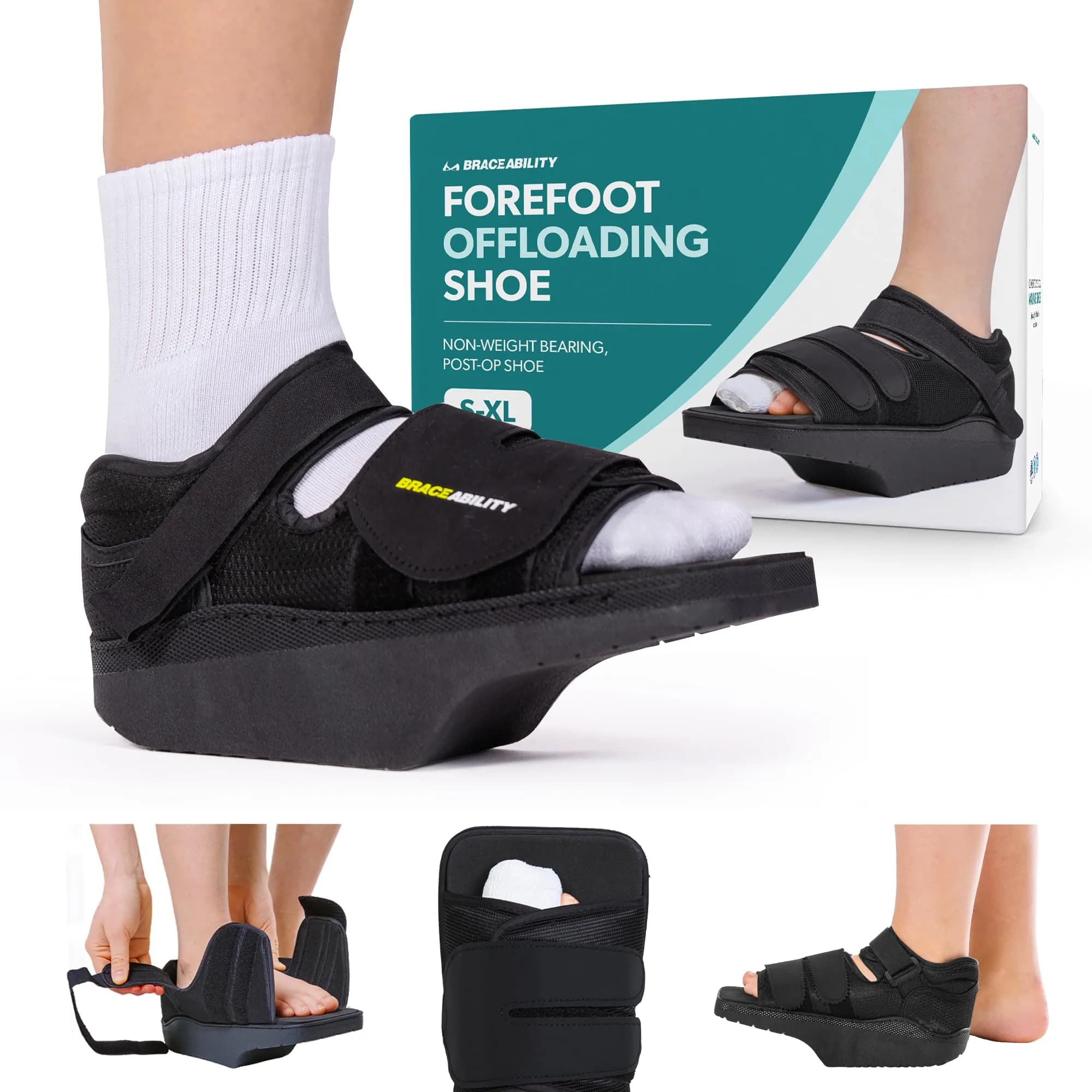 BraceAbility Forefoot Offloading Post-Op Shoe Small | 15-Degree Wedge for Diabetic Ulcers, Fractures, Surgery Recovery - main product image
