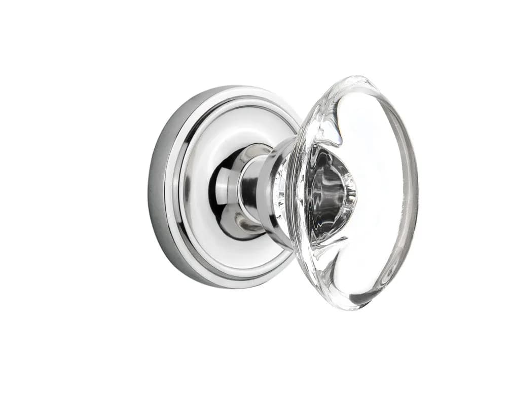 Nostalgic Warehouse Classic Rosette with Oval Clear Crystal Glass Knob, Double Dummy, Bright Chrome | Elegant, Durable Door Hardware - main product image