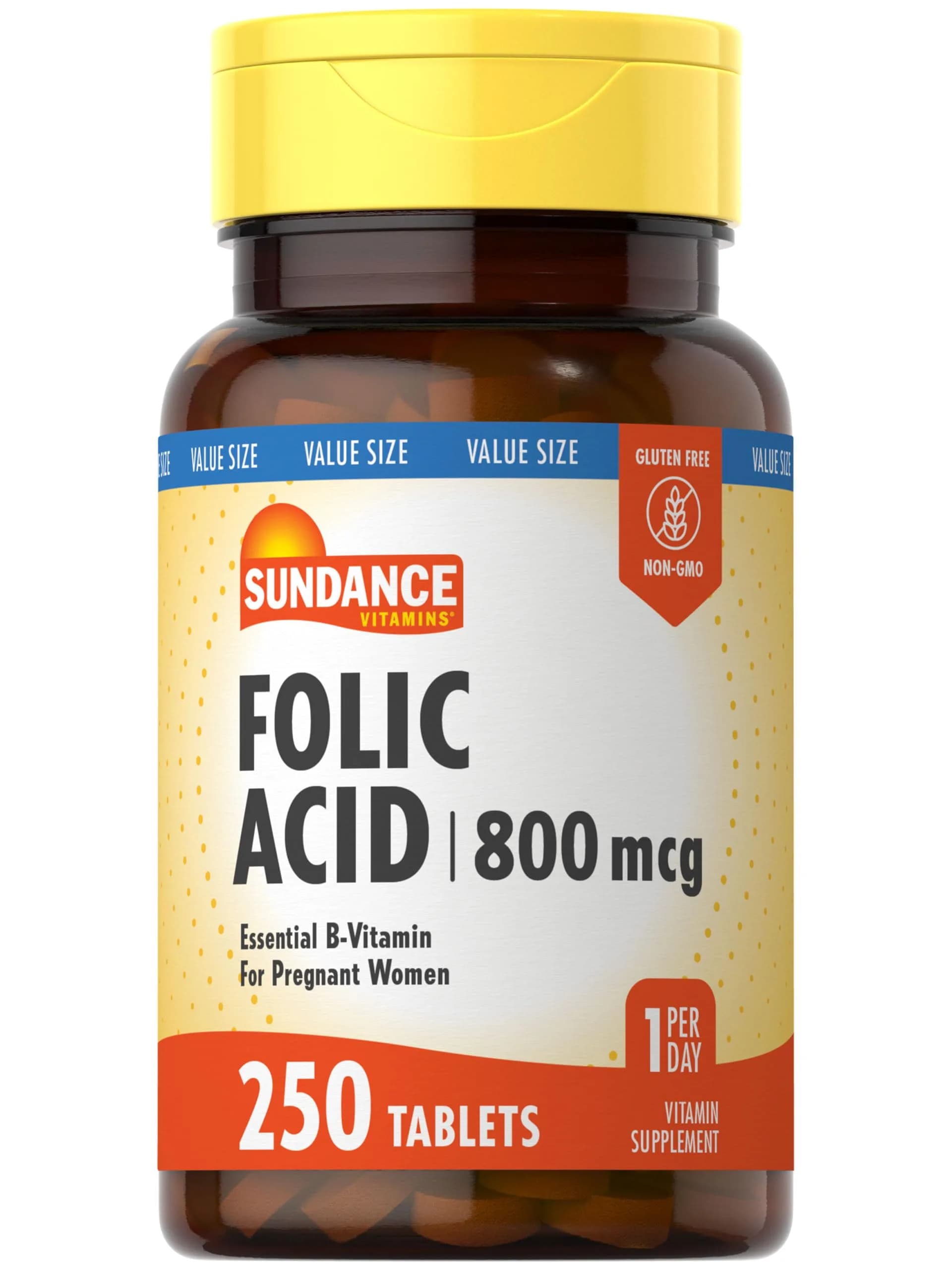 Sundance Folic Acid 800 mcg | 250 Vegetarian Tablets | Essential B-Vitamin for Pregnancy & Wellness - main product image