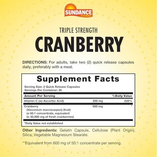 Sundance Cranberry Supplement 60 Capsules | Plus Vitamin C | Non-GMO Gluten-Free thumbnail 2