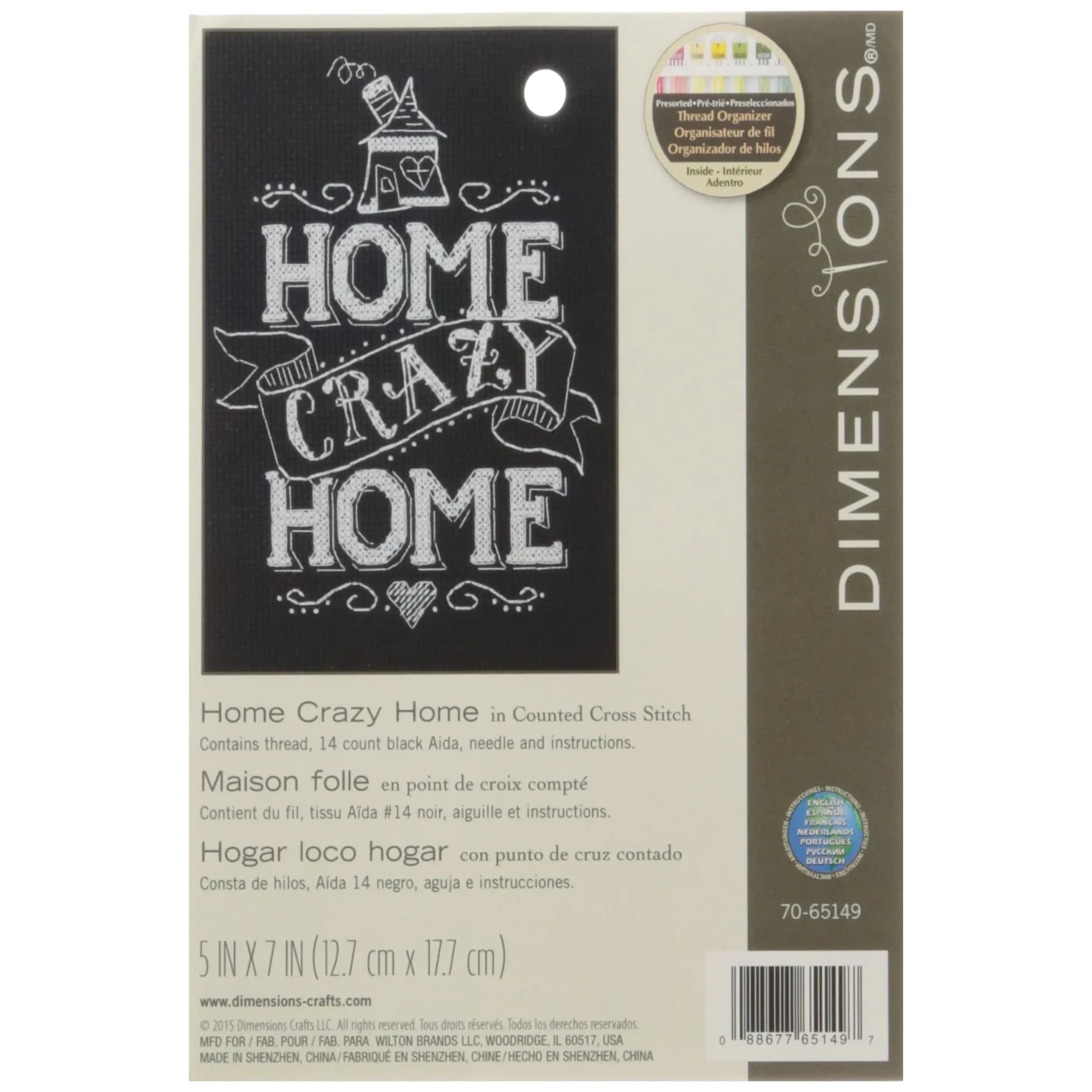 Dimensions Home Crazy Home Mini Counted Cross Stitch Kit 5" x 7" (17.78 cm x 12.7 cm) | Beginner Friendly DIY Wall Art - main product image