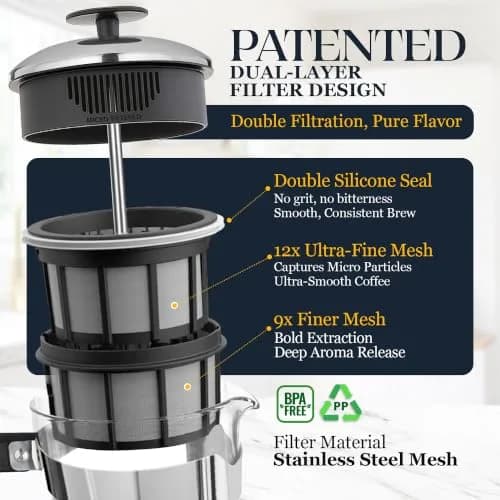 ESPRO P5 French Press Coffee Maker, 946ml (32oz) | Dual Filter Sludge-Free Brew thumbnail 6