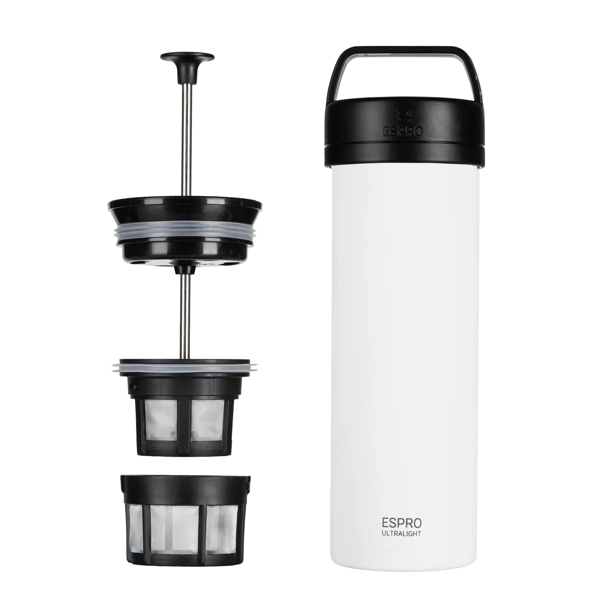 ESPRO P0 Ultralight French Press Coffee Maker for Travel | Vacuum Insulated Stainless Steel, 16 oz, Light Pink — Matte Chalk White