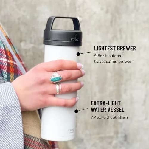 ESPRO Go P0 Ultralight French Press Coffee Maker for Travel | Vacuum Insulated Stainless Steel, 16 Ounces, Chalk White thumbnail 4