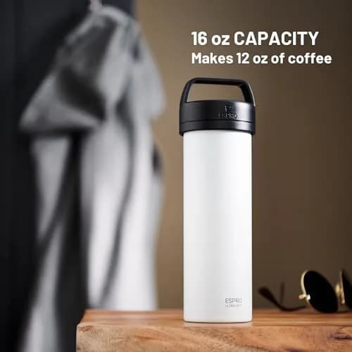 ESPRO Go P0 Ultralight French Press Coffee Maker for Travel | Vacuum Insulated Stainless Steel, 16 Ounces, Chalk White thumbnail 3