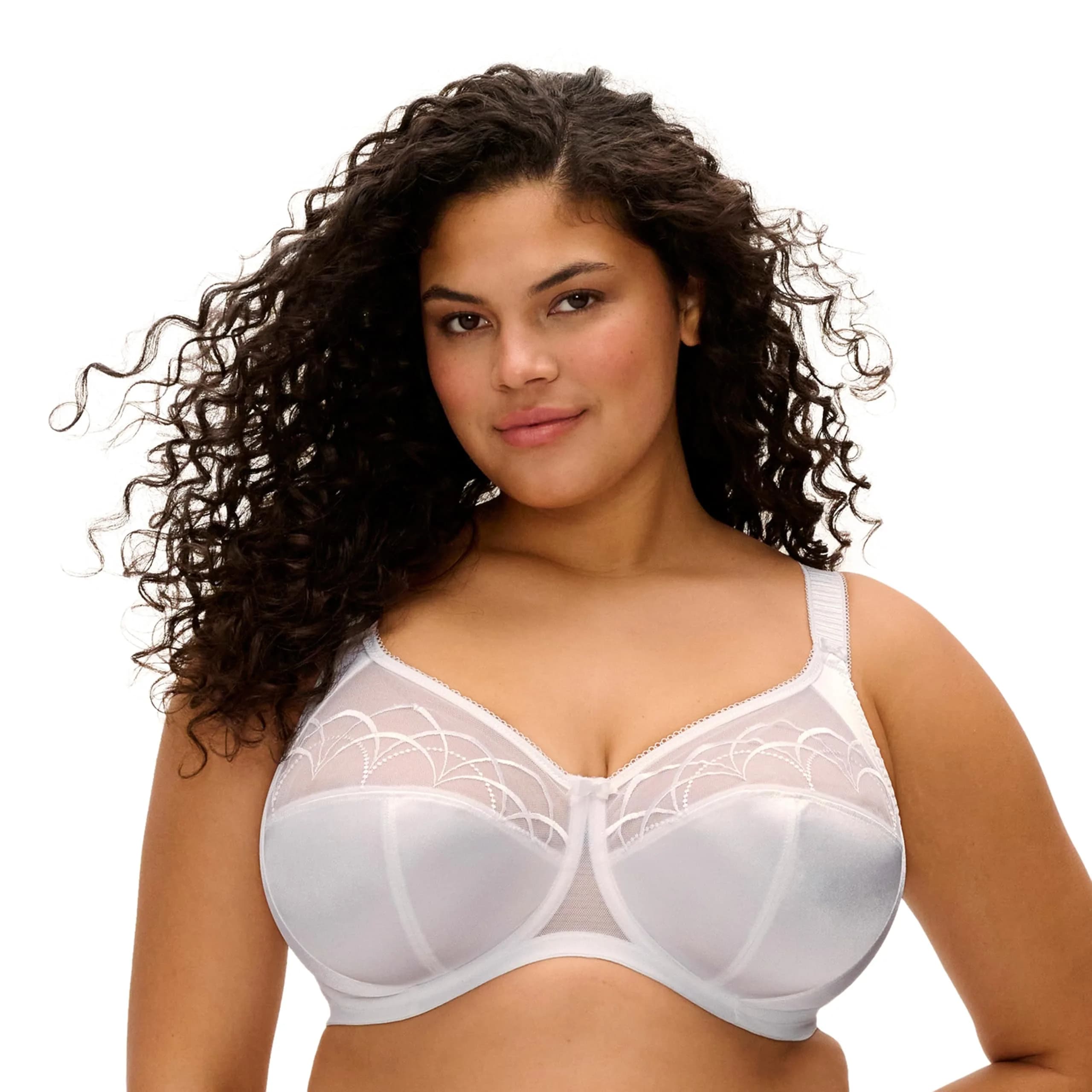 Elomi Cate Underwire Banded Bra 34HH | Full Coverage Support & Elegant Sheer Embroidery — White