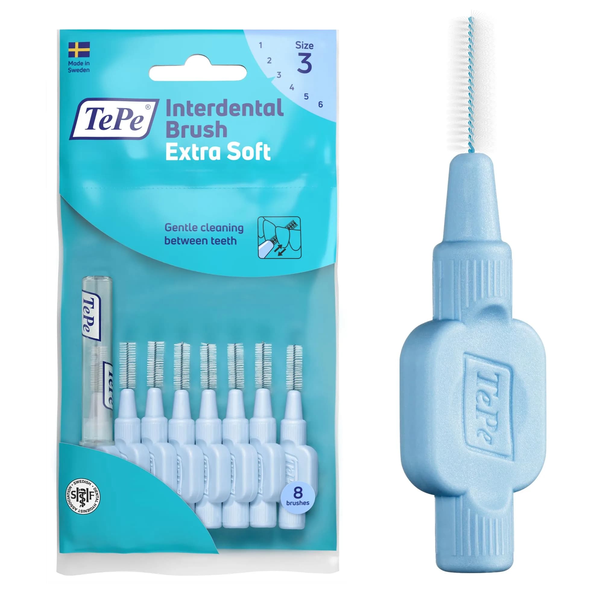 TePe Extra Soft Interdental Brush 1.1mm (Large Gaps) | Dermatologist Tested Hypoallergenic Toothbrush — Blue