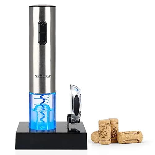 Secura Electric Wine Opener, Automatic Corkscrew, Rechargeable, Stainless Steel | Cordless Bottle Opener with Foil Cutter thumbnail 1