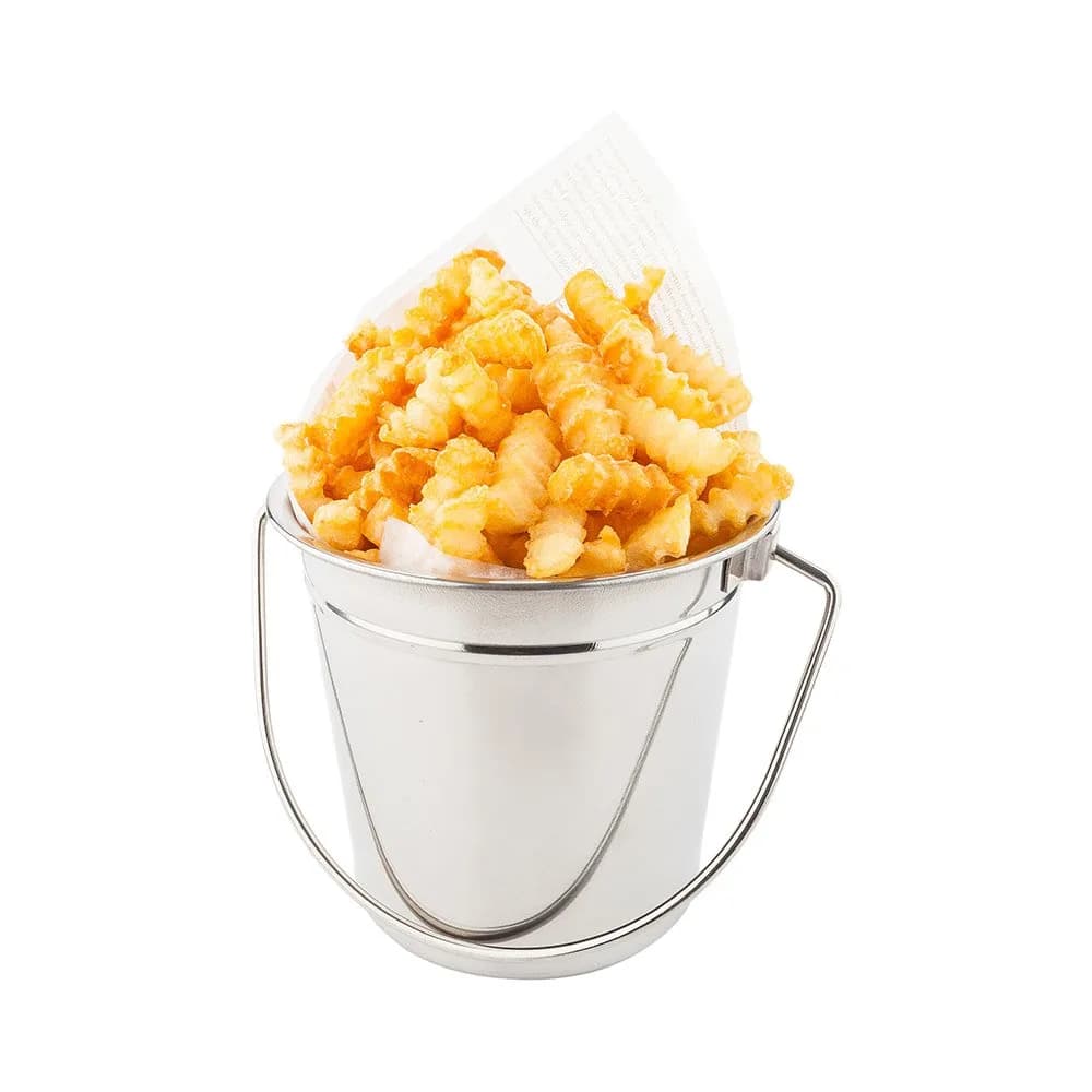 Restaurantware 28 oz Metal Bucket Round Silver Pail Food Safe Stainless Steel - main product image