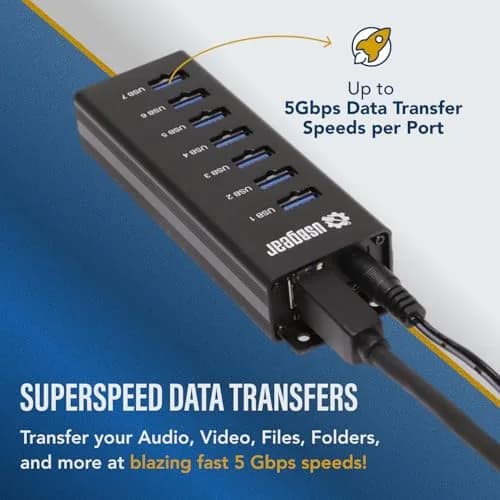 USBGear 7-Port USB 3.2 Gen 1 Hub with 5V/4A Power Adapter | 5Gbps SuperSpeed Data Transfer thumbnail 5