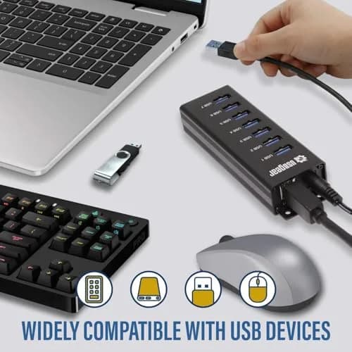 USBGear 7-Port USB 3.2 Gen 1 Hub with 5V/4A Power Adapter | 5Gbps SuperSpeed Data Transfer thumbnail 7