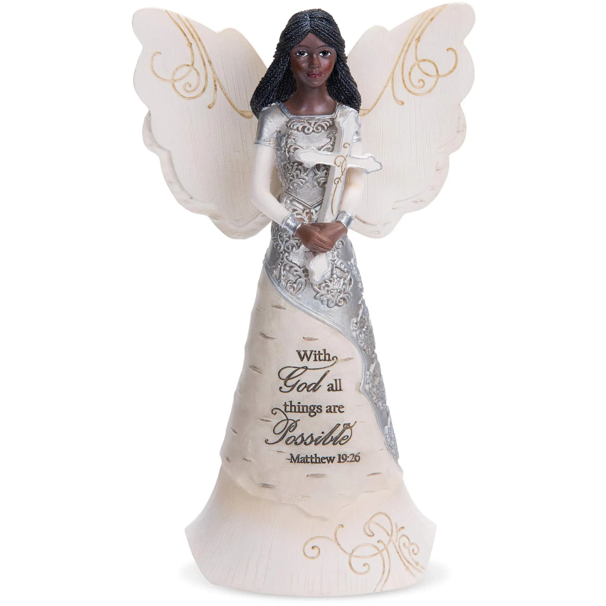 Pavilion Elements Faith Angel Figurine 16.51 cm (6.5-Inch) Holding Cross | Religious Home Décor Accent — 82382