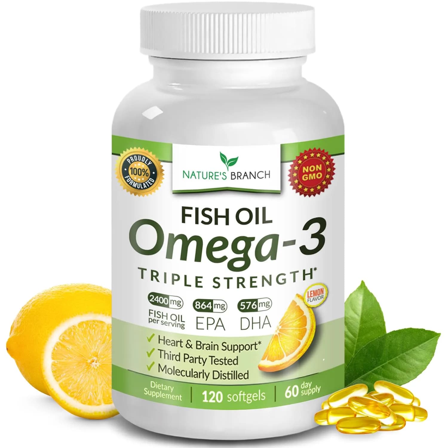 NATURE'S BRANCH Triple Strength Omega 3 Fish Oil 2400mg (120 Count) - main product image