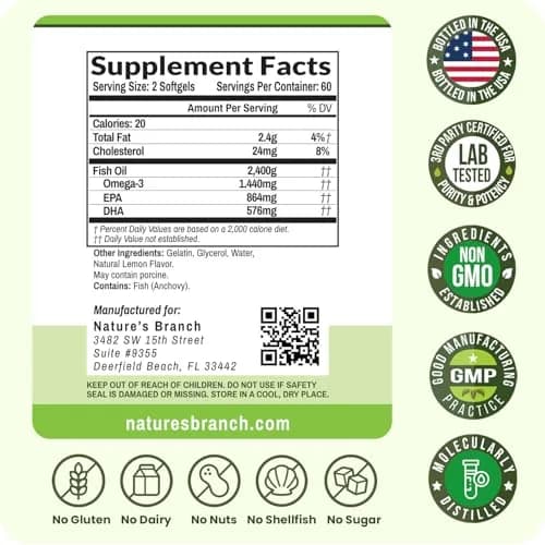 NATURE'S BRANCH Triple Strength Omega 3 Fish Oil 2400mg (120 Count) thumbnail 6