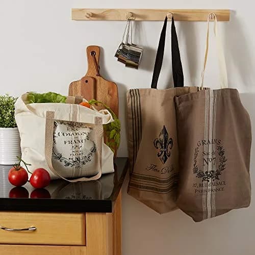DII Printed Shopping Canvas Bags, Set of 3, French Print | Durable & Reusable Cotton Tote (15x15.25x4") thumbnail 3