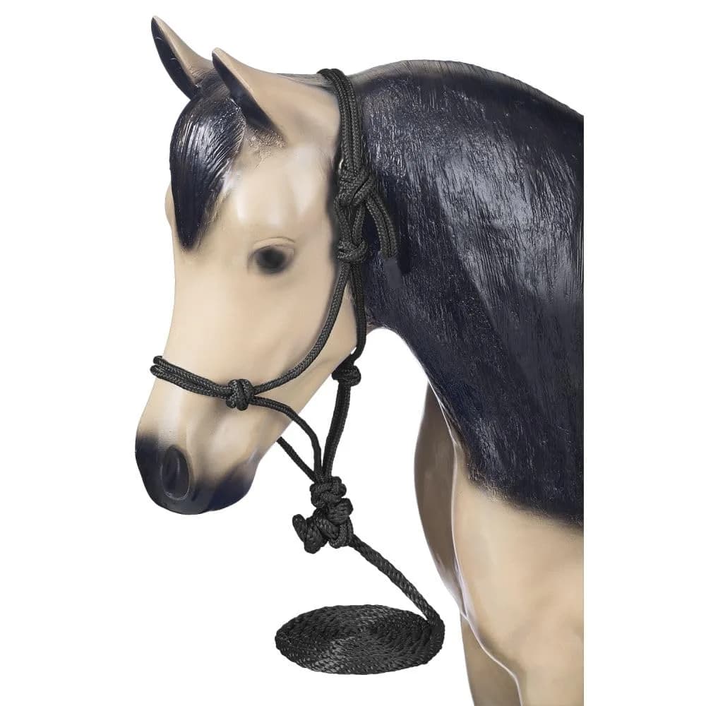 Tough 1 Miniature Poly Rope Halter with Lead - Black - Small | Durable, Medium-Stiff Poly Nylon Rope for Horse Training - main product image