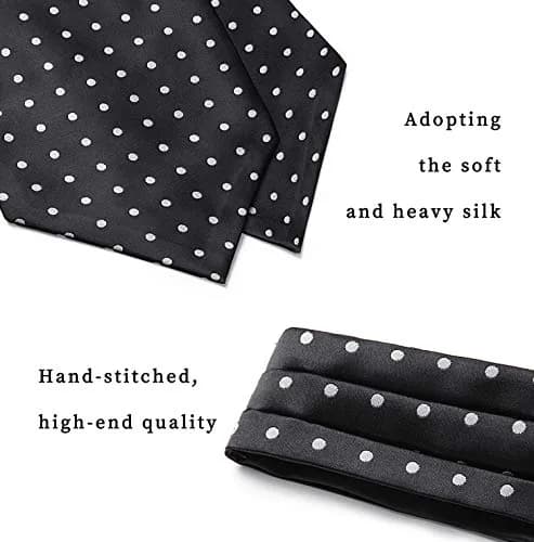 HISDERN Black Polka Dot Ascot Tie and Pocket Square Set 126cm (49.6") | Jacquard Woven Silk Blend for Men thumbnail 6