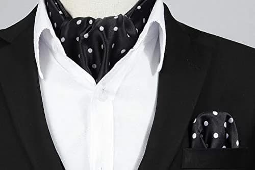 HISDERN Black Polka Dot Ascot Tie and Pocket Square Set 126cm (49.6") | Jacquard Woven Silk Blend for Men thumbnail 4