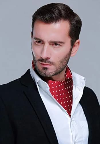 HISDERN Men's Cravat Ascot Tie & Pocket Square Set Burgundy Polka Dot 126cm (49.6") | Jacquard Woven Silk Blend thumbnail 3
