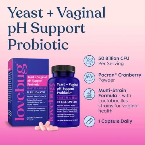 LOVEBUG Probiotics for Women with Pancran – Multi-Strain Probiotic Supporting UTI, BV, Odor & PH Balance - Vaginal Probiotics for Womens Intimate Flora & Digestive Health - 30 Capsules | Supports Vaginal & Digestive Balance thumbnail 2
