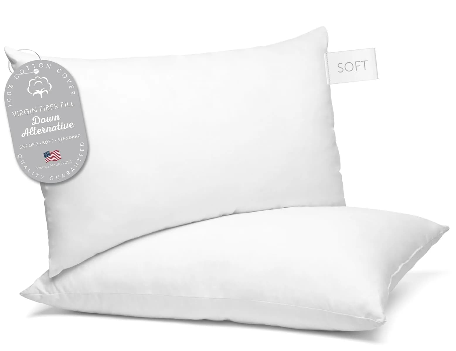 Digital Decor 100% Cotton Fabric Luxury Hotel Pillows Standard Size Set of 2 (26" x 20") | Cooling Down Alternative for Side & Back Sleepers - main product image