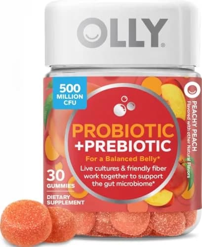 OLLY Probiotic + Prebiotic Gummy, 500 Million CFUs, Peachy Peach, 30 Count (30 Day Supply) | Digestive & Immune Support thumbnail 1