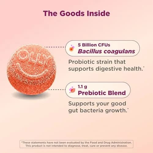 OLLY Probiotic + Prebiotic Gummy, 500 Million CFUs, Peachy Peach, 30 Count (30 Day Supply) | Digestive & Immune Support thumbnail 5