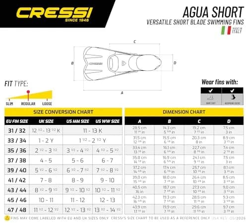 Cressi Agua Short Full Foot Pocket Fins, Blue/Azure, EU 39/40 | Lightweight, Travel-Ready Snorkeling Fins thumbnail 5