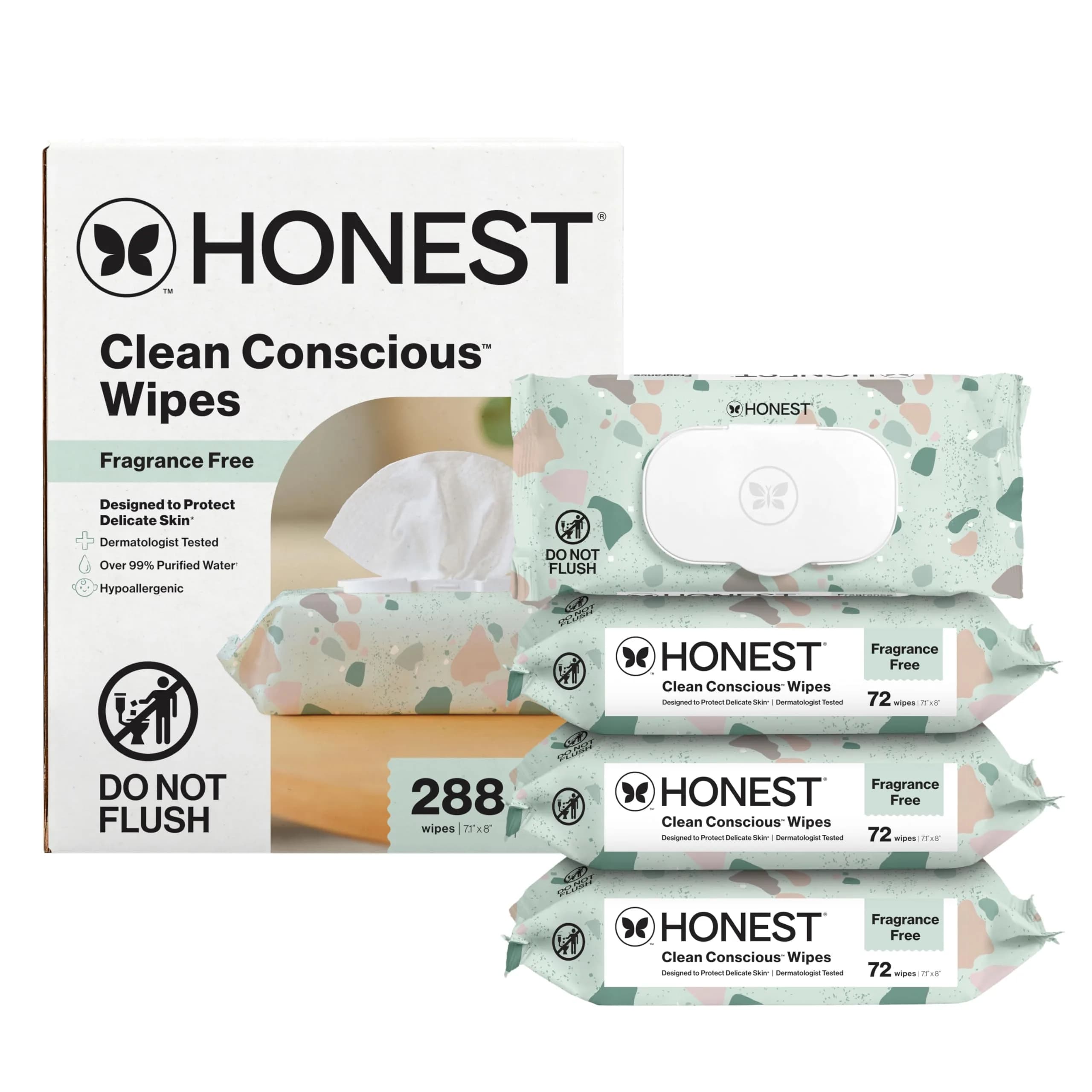 The Honest Company Multi-Use Baby Wipes, Geo Mood, 288 Count | Compostable, Plant-Based, Hypoallergenic, 99% Water - main product image