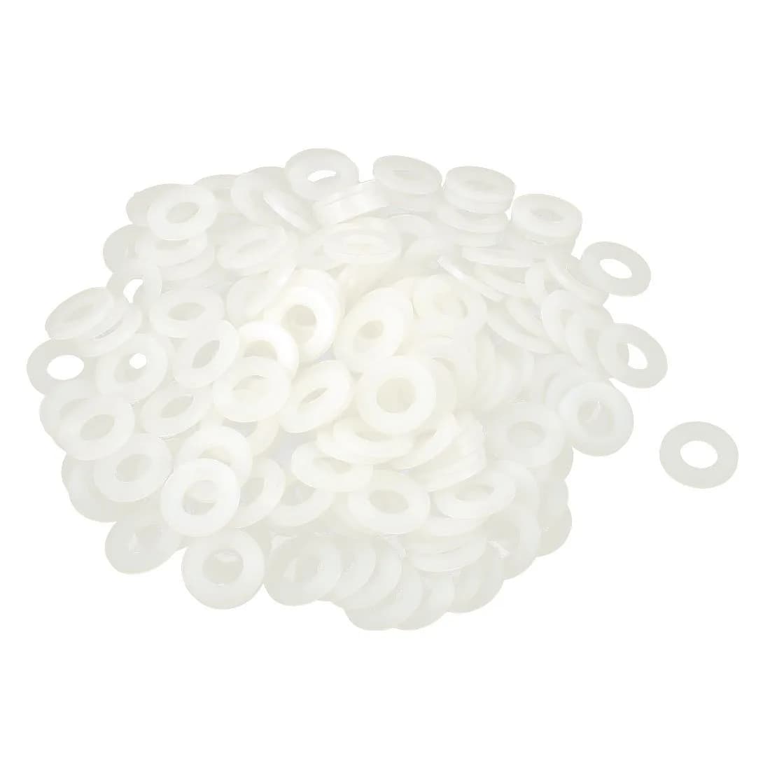 uxcell White Nylon Flat Washers M10 ID 20mm OD 2mm Thickness | Sealing Gasket for Faucet Pipe, Pack of 100 - main product image
