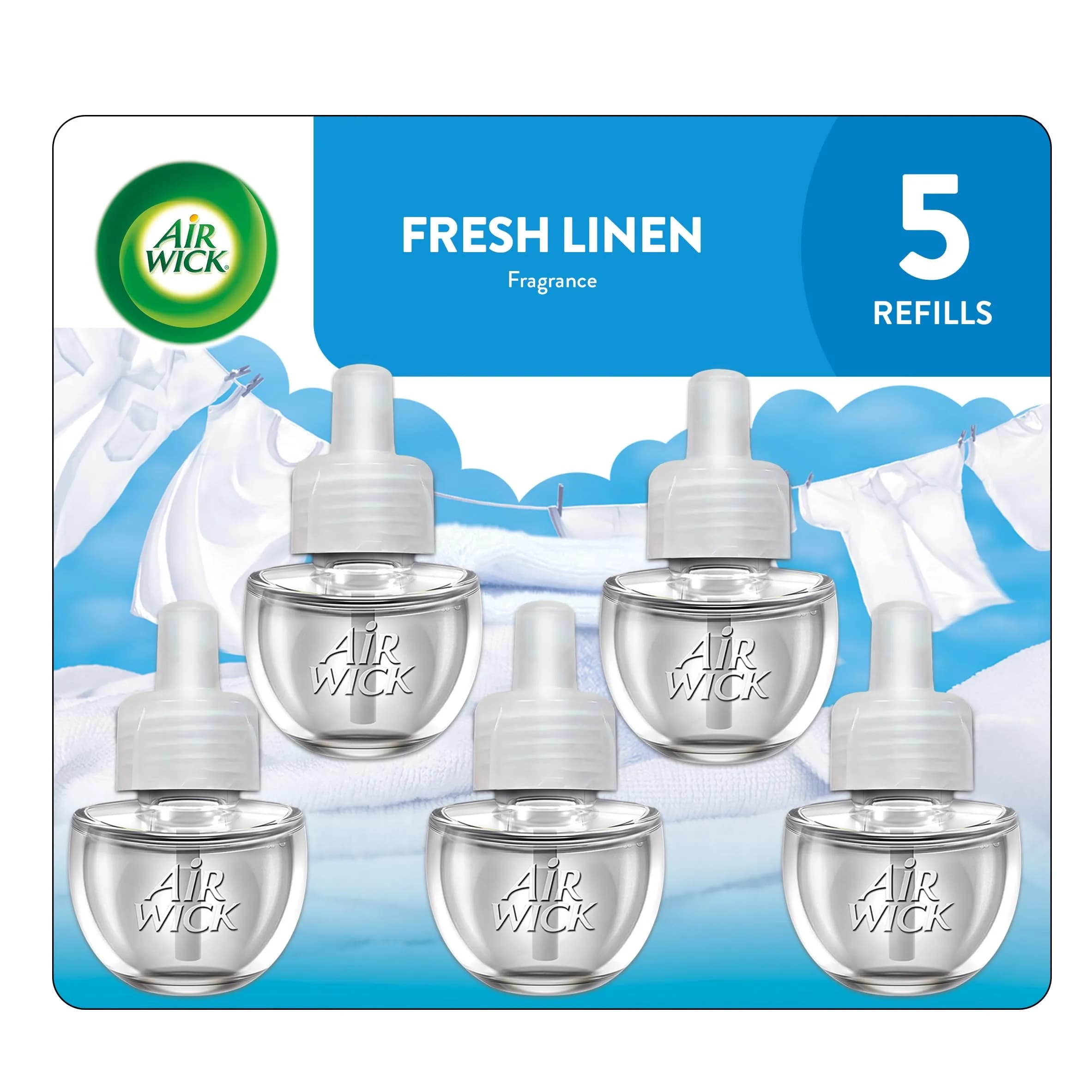Air Wick Plug In Refills Fresh Linen Scented Oil 10 Count | Infused with Essential Oils for Continuous Fragrance — Transparent