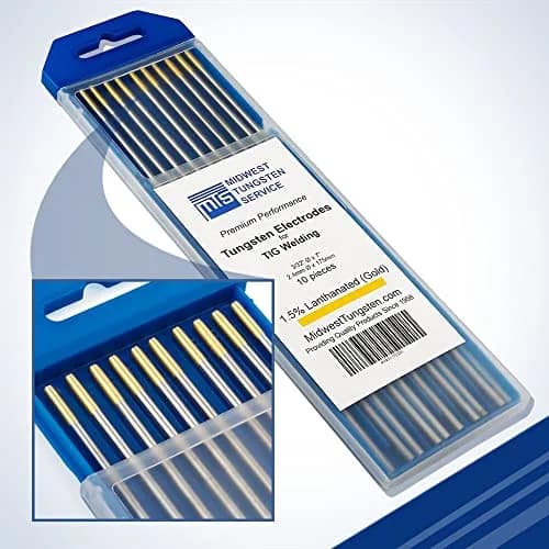 Midwest Tungsten Service Gold 3/32" (2.38mm) TIG Tungsten Electrodes - 1.5% Lanthanated, 10-Pack | Reliable Arc-Striking for AC/DC Welding thumbnail 1