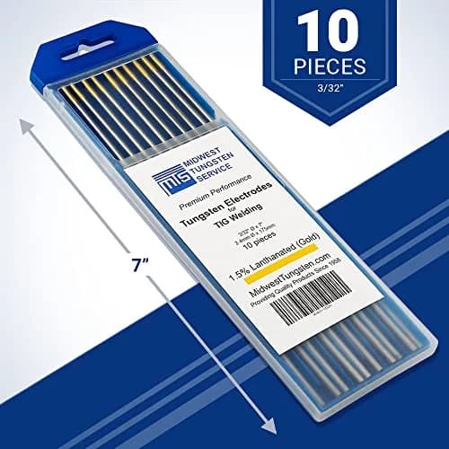 Midwest Tungsten Service Gold 3/32" (2.38mm) TIG Tungsten Electrodes - 1.5% Lanthanated, 10-Pack | Reliable Arc-Striking for AC/DC Welding thumbnail 2