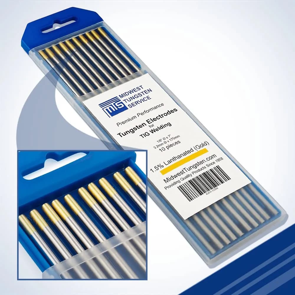 Midwest Tungsten Service Red 0.040" TIG Tungsten Electrodes 10-Pack | Reliable Arc-Striking for DC Welding — Gold